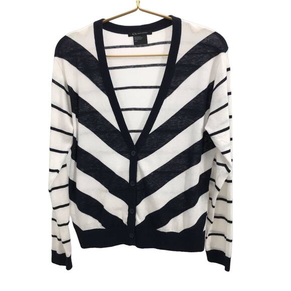 A|X Armani Exchange Navy Blue White Striped Cardigan Sweater S - Picture 1 of 11